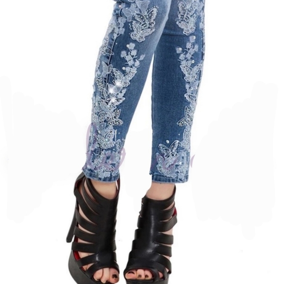 NEW STRETCHY EMBROIDERED SKINNY JEANS - Picture 3 of 5